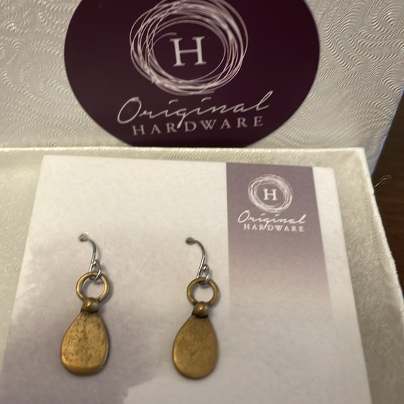 Garnet Hill designer Original Hardware Mixed Metal Brass Teardrop Earrings - Picture 3 of 4